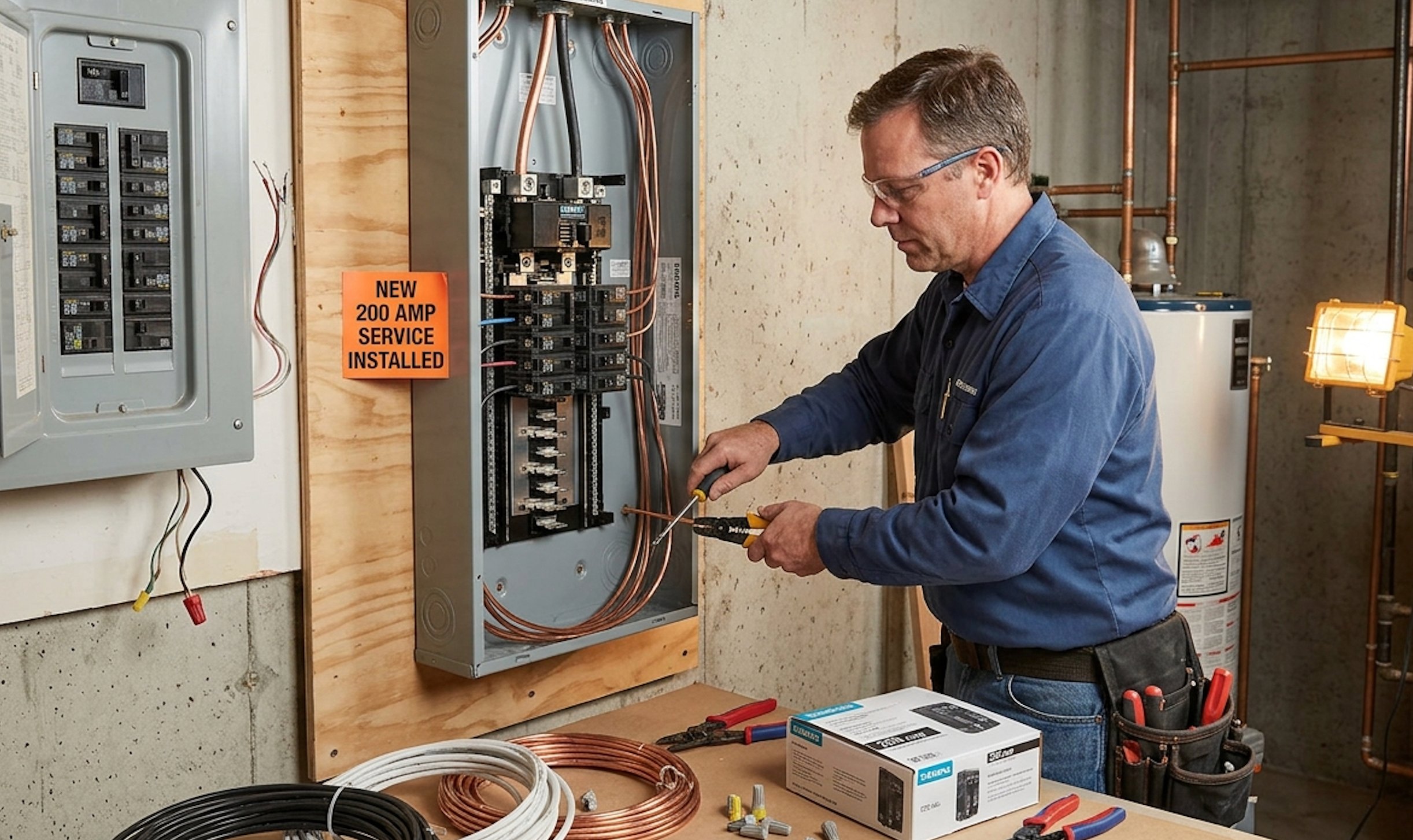 Electrician working on a residential electrical panel during an ARU hydro upgrade