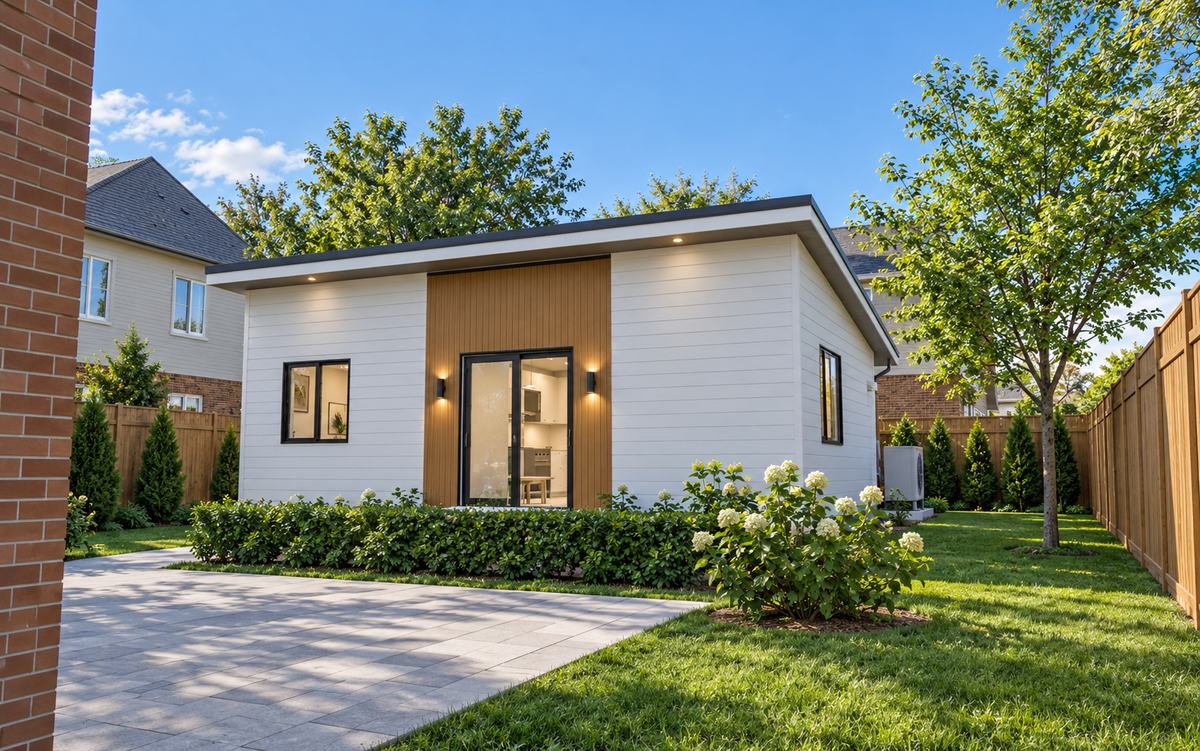 ARVO GS650S single-storey garden suite exterior — 650 sq ft, 2 bedroom, 1+1 bathroom